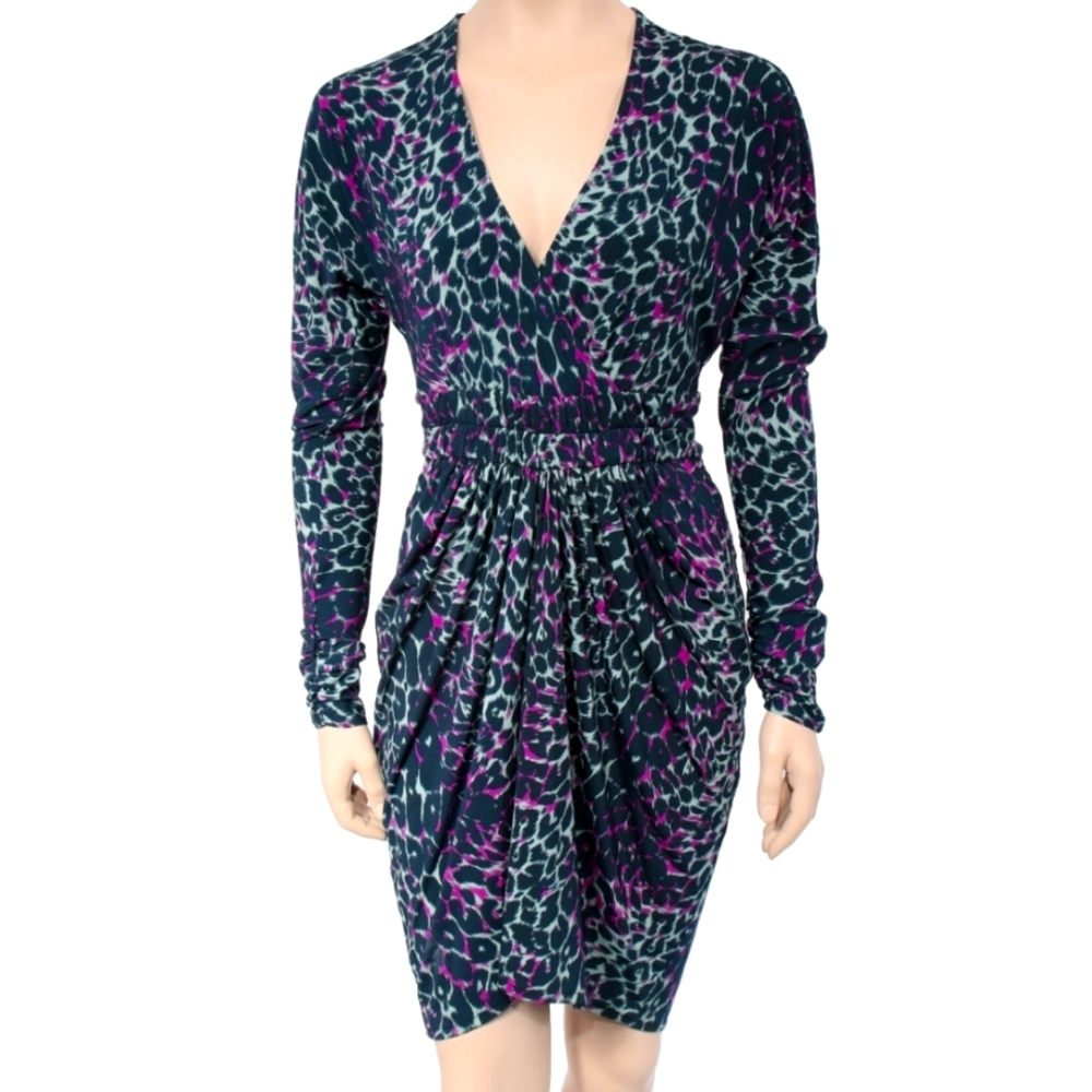 BCBGMaxAzria Leopard Print Jersey Long Sleeve Dress Size XS